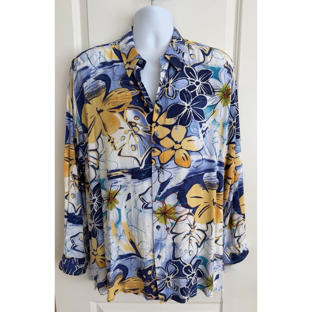 Jams World Men’s Long Sleeve Hawaiian Shirt, XL, Floral Print, EUC